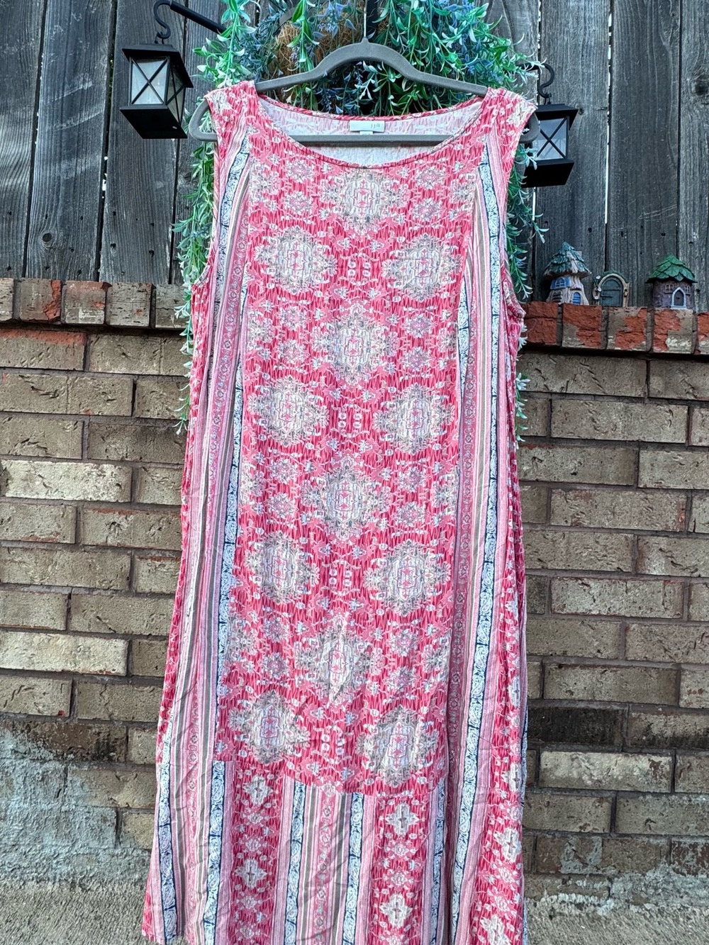 J. Jill Paisley Mixed Print Sleeveless Shift Midi Dress- Pink Boho Sz 2X